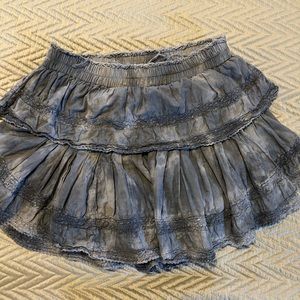 Love Shack Fancy mini ruffled skirt tie dyed grey